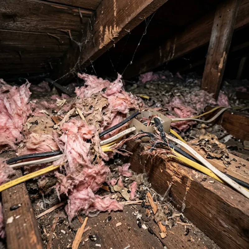 Contaminated ceiling insulation being assessed in a Seaford roof space