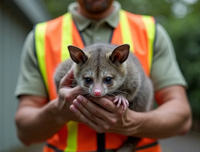 Animal handler safely recovering a deceased possum in Seaford